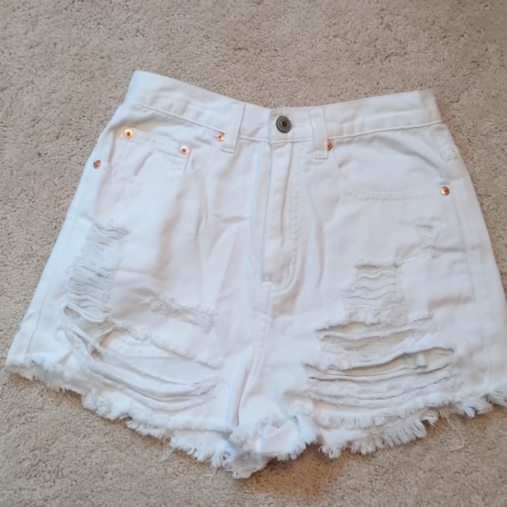 Stella High waisted distressed white shorts Size 0